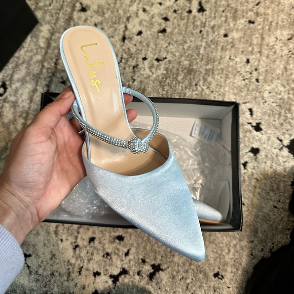 Blue Satin Rhinestone Pumps - Picture 5 of 7